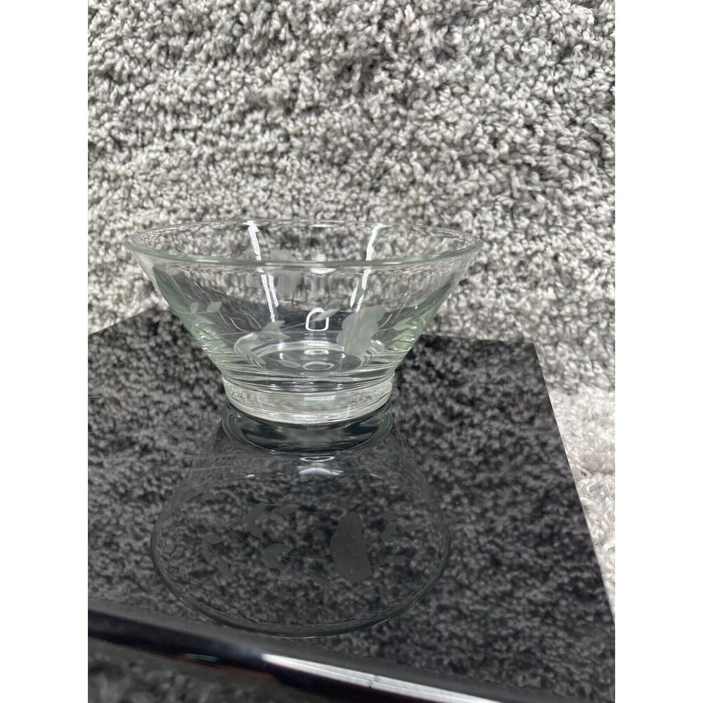 Princess House Clear Glass Etched Floral Design Condiment Mayonnaise Sauce Bowl